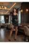 Black-Ecru Patterned Satin Blouse - 4
