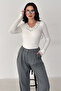 Women's Lace Detailed Ribbed Blouse – Ivory Grace - 2