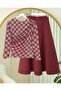 Plaid Patterned Blouse with Gathered Sides - Burgundy - 3