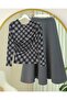 Plaid Patterned Blouse with Gathered Sides - Black - 3