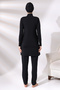 Long Sleeve Ruffled Micro Lycra Stretchy Swimsuit with Pants Closed Hijab Swimsuit Black - 4
