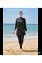 Long Sleeve Ruffled Micro Lycra Stretchy Swimsuit with Pants Closed Hijab Swimsuit Black