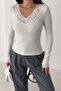 Women's Lace Detailed Ribbed Blouse – Ivory Grace - 5