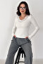 Women's Lace Detailed Ribbed Blouse – Ivory Grace - 3