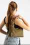 Women's Suede Staple Detailed Design Hand and Shoulder Bag Khaki - 2