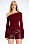 Women's One-Shoulder Ruched Burgundy Blouse