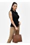 Buttoned Polo Neck Zero Sleeve Soft Fur-Like Brown Women's Sweater - 2