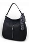 Black Nubuck Women's Shoulder Bag with Scarf Detail
