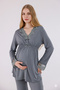 Smoked Pattern Dressing Gown Lace Detailed Dressing Gown Maternity Pajama Set - 2