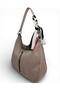 Stone Color Nubuck Women's Shoulder Bag with Scarf Detail - 4