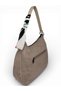 Stone Color Nubuck Women's Shoulder Bag with Scarf Detail - 6