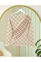 Plaid Patterned Blouse with Gathered Sides -Beige - 5