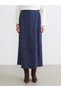 Alita City Lcw Modest Navy Blue Suede Look Plain Midi Women's Skirt - 3