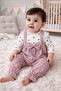 Baby Girl Strawberry Patterned Long Sleeve Bodysuit Strappy Bow Romper Set with Bandana - 3