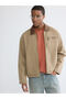 Beige Comfortable Fit Velvet Collar Men's Jean Jacket