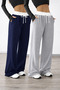 2-Piece White Belted High Waist Women's Wide Leg Sweatpants