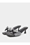 Women Black Kitten Heel Sandals with Bow Detail - 2