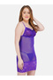 Women Purple Lace Self Design Babydoll and Brief Set - 3