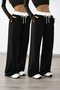 2-Piece White Belted High Waist Women's Wide Leg Sweatpants