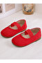 Girls Red Suede Slip-On Ballerinas