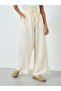 Women Beige Wide Leg Pants with Drawstring Waist - 2