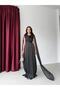 Black Chiffon Flowy Cape Sleeves Long Evening Dress - 4