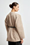 Women's Cream Belted Cashmere Coat - 4
