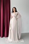 Stone Drapey Chiffon Cape Sleeve Long Evening Dress
