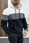 Men's Slim Fit Color Block Hooded Sweatshirt White Edw438 - 4