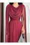 Burgundy Drapey Chiffon Cape Sleeve Long Evening Dress - 3