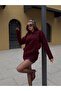 Women's Burgundy Polo Neck Sweater Tunic Size 7036