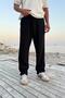 Elastic Waist Linen Trousers Black