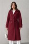 Women's Burgundy Sash Belt Button Detailed Lined Premium Cashmere Coat Nbg120 - 3