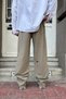 Elastic Waist Embroidery Detail Trousers Khaki - 2