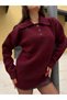 Women's Burgundy Polo Neck Sweater Tunic Size 7036 - 3