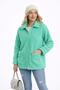 Women's Full Zip Pocket Detailed Sherpa Jacket Coat Green - 2