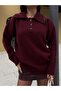 Women's Burgundy Polo Neck Sweater Tunic Size 7036 - 6