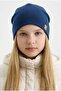 Children's Light Navy Blue Thermal 100% Cotton Soft 2-in-1 Beanie Premium Cuts Series - 2