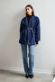 Women's Navy Blue Belted Cashmere Coat - 5