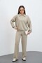 Women's Beige Color Tracksuit Set Oversized Zippered Sweatshirt Pants - 7
