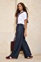 Koyu Mavi DÖKÜMLÜ Bel Detaylı Yüksek Bel %100 Pamuk Wide Leg Jeans TWOSS26JE00060 - 2