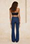 Koyu Mavi Yüksek Bel Az Esnek İspanyol Paça Flare Jeans TWOSS23JE00064 - 4