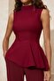 Bordo Asimetrik Godeli Dik Yaka Dokuma Bluz TWOSS26BZ00085 - 3
