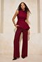 Bordo Asimetrik Godeli Dik Yaka Dokuma Bluz TWOSS26BZ00085 - 2