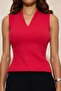 Kırmızı Fitted/Vücuda Oturan V Yaka Kolsuz Fitilli Esnek Örme Bluz TWOSS26BZ00237 - 3