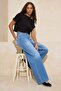 Mavi DÖKÜMLÜ Beli Lastikli %100 Pamuk Yüksek Bel Ekstra Geniş Paça Wide Leg Jeans TWOSS26JE00046 - 3