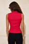 Kırmızı Fitted/Vücuda Oturan V Yaka Kolsuz Fitilli Esnek Örme Bluz TWOSS26BZ00237 - 4