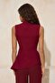 Bordo Asimetrik Godeli Dik Yaka Dokuma Bluz TWOSS26BZ00085 - 4