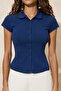 Lacivert Fitted/Vücuda Oturan Bebe Yaka Düğmeli Pamuklu Esnek Örme Bluz TWOSS26BZ00188 - 4