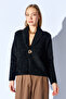 Gold Buttoned Feathered Knit Cardigan - Black |   Mkw359857-01 - 5